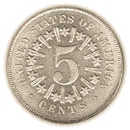 NICKEL FIVE-CENT PIECE 1866-1867 Shield, Rays on Reverse