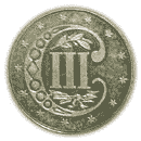 Back - SILVER THREE-CENT PIECE 1859-1873 Two Outlines to Star