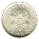 Front - SILVER THREE-CENT PIECE 1851-1853 No Outline to Star